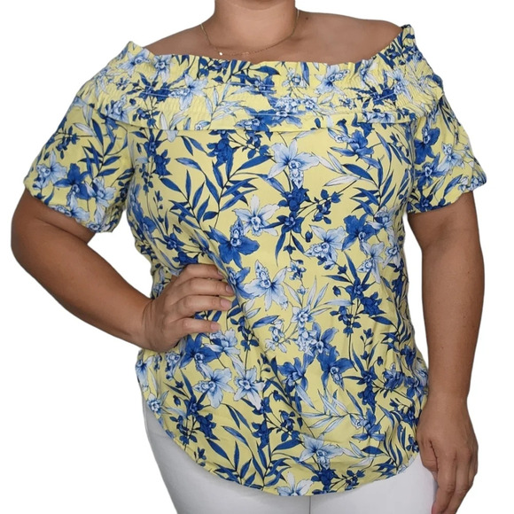 Tommy Hilfiger Tops - Tommy Hilfiger Off the Shoulder Foral Blouse Sz L